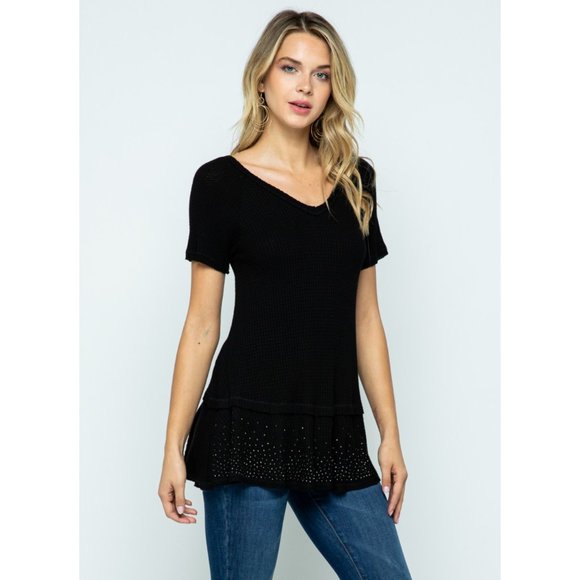Vocal Waffle Knit Swing Top Sparkle Bling - Picture 4 of 11